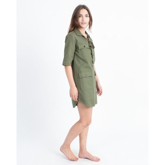 ZADIG & VOLTAIRE Green Military Lace Up Shift Dress With Embroidered Tiger - Picture 3 of 13